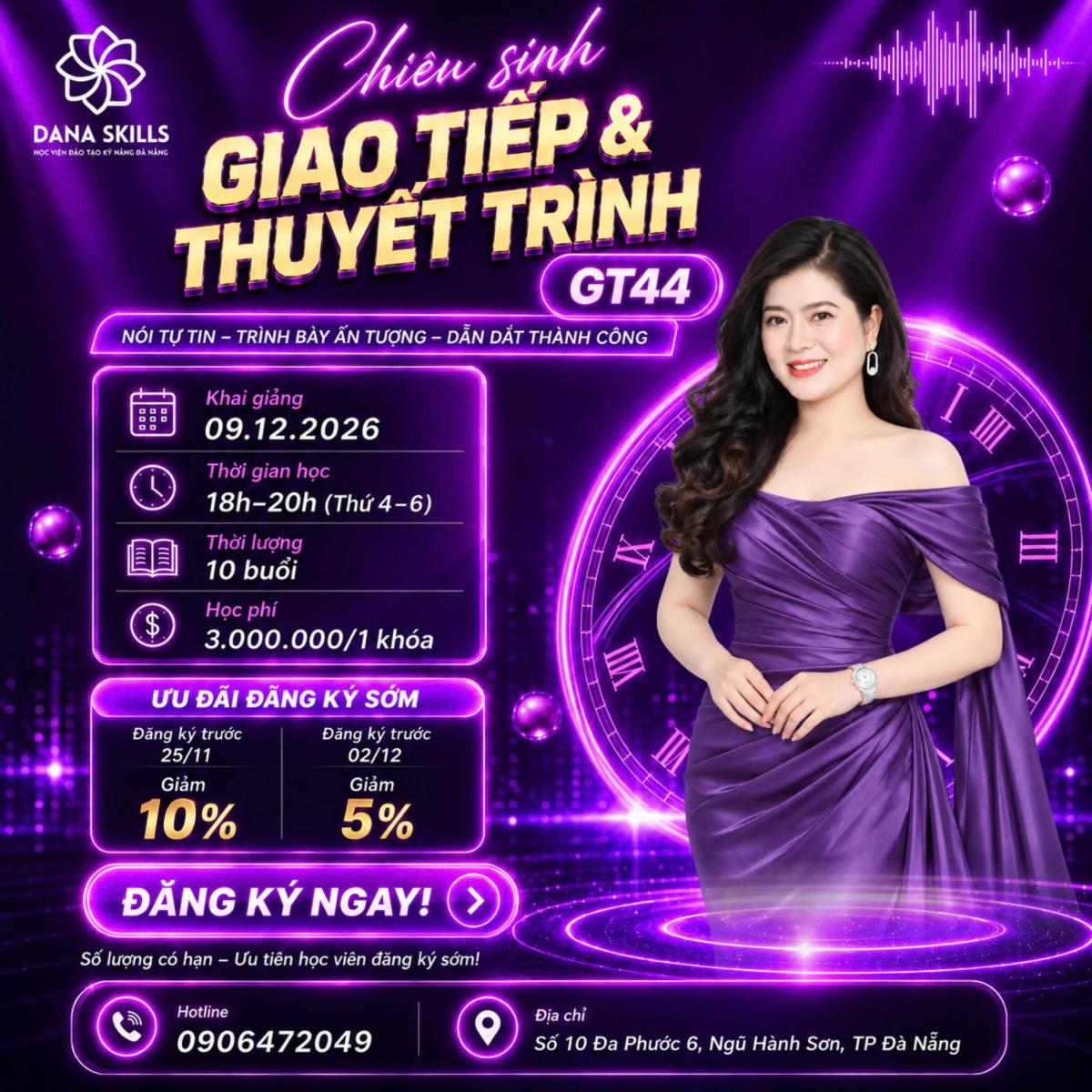 DaNa Skills chiêu sinh tháng 12/2026: Khóa học MC, Giao tiếp & Thuyết trình, Luyện giọng