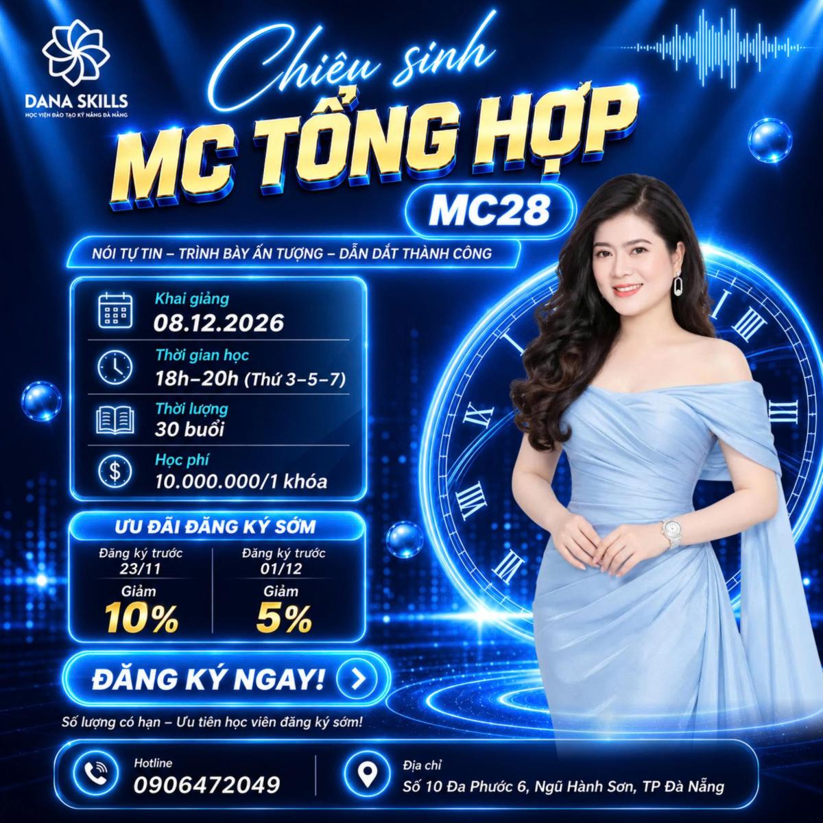 DaNa Skills chiêu sinh tháng 12/2026: Khóa học MC, Giao tiếp & Thuyết trình, Luyện giọng