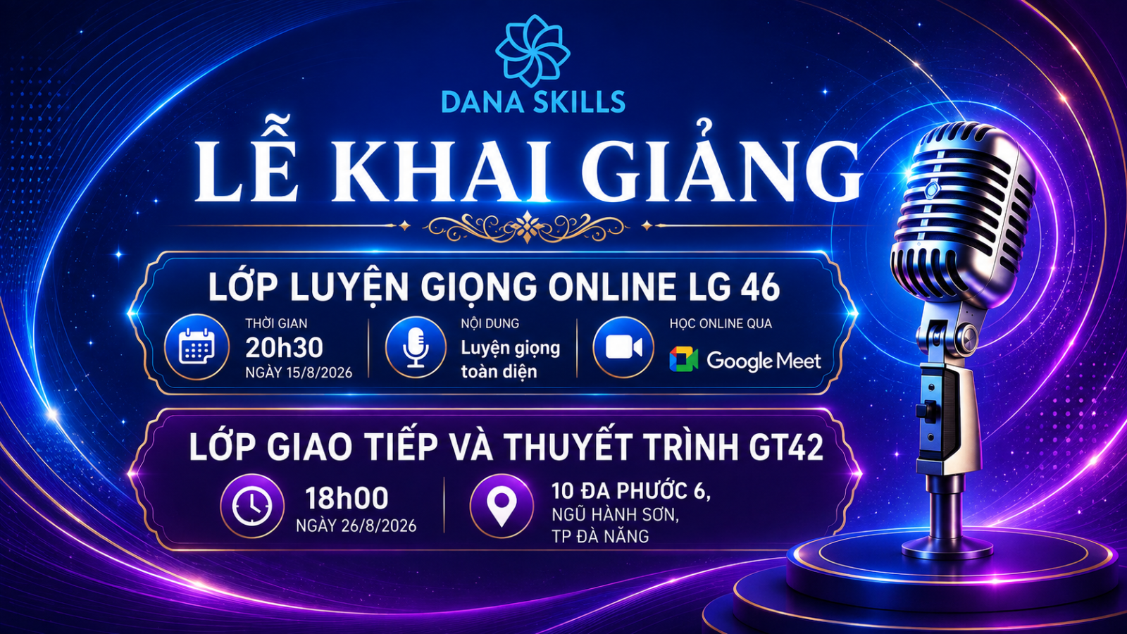 DaNa Skills khai giảng lớp Luyện giọng Online LG46 và Giao tiếp – Thuyết trình GT42