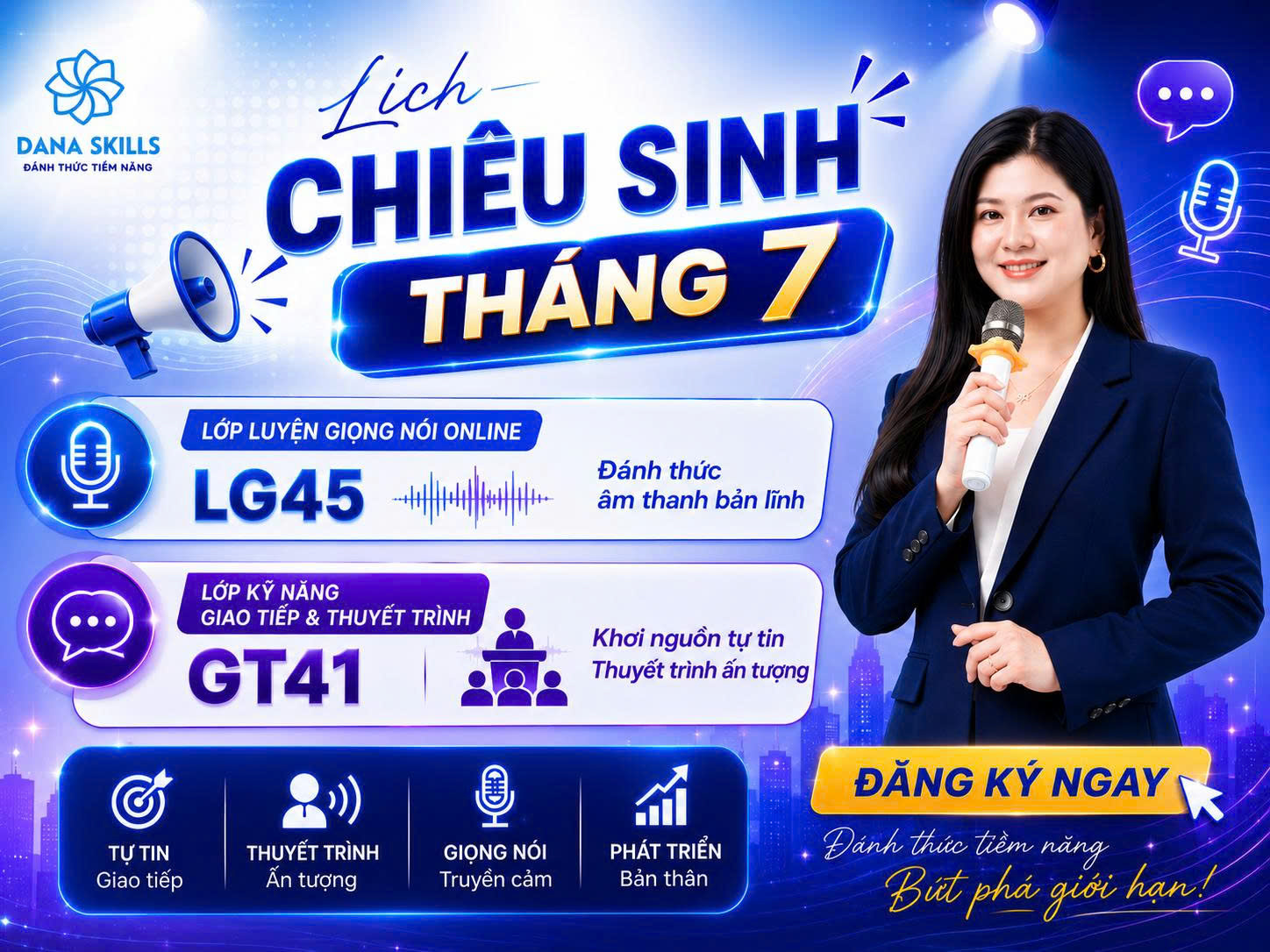 CHIÊU SINH THÁNG 7/2026: LỚP LUYỆN GIỌNG NÓI ONLINE LG45 & KỸ NĂNG GIAO TIẾP THUYẾT TRÌNH GT41