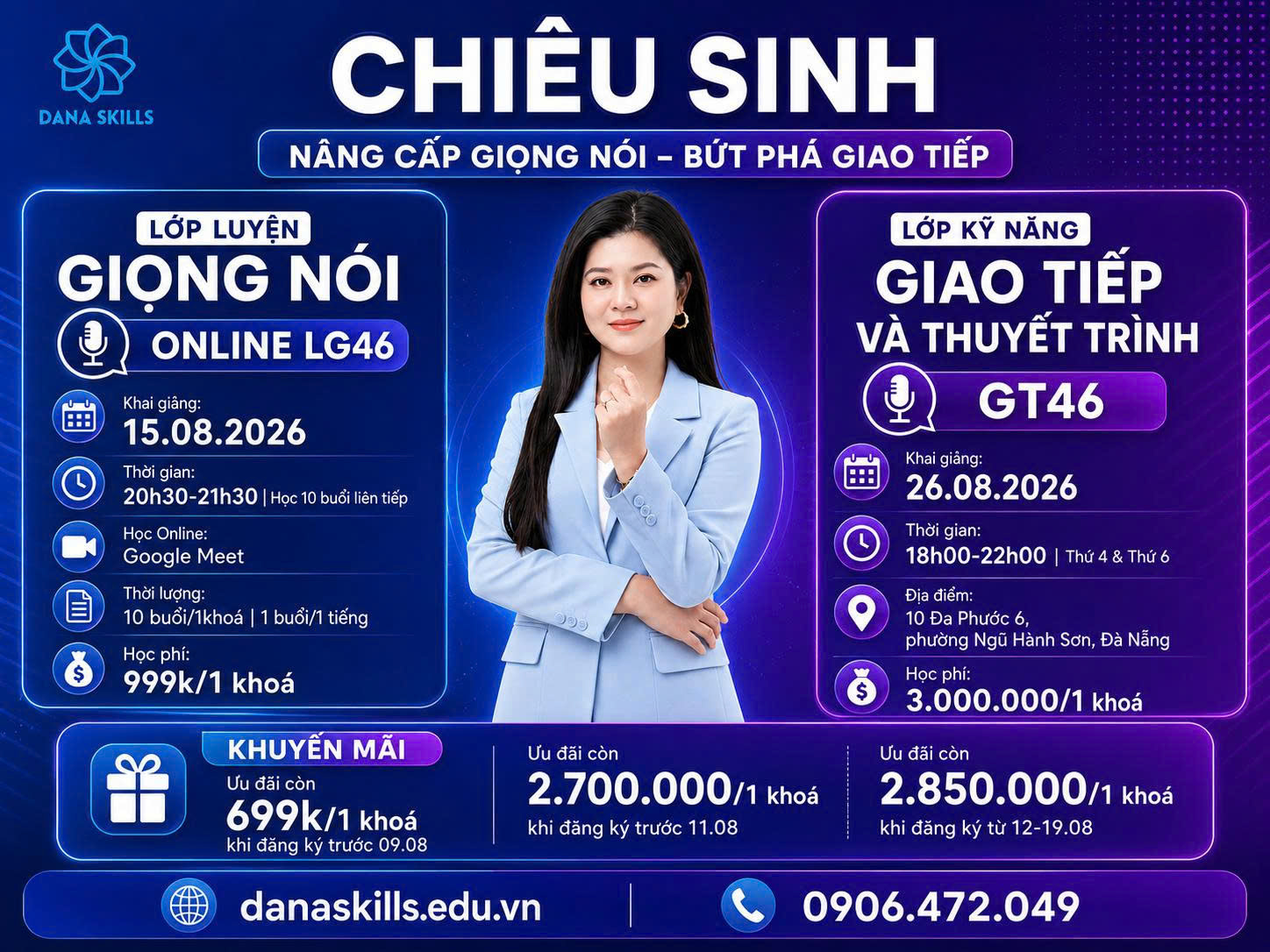 TUYỂN SINH THÁNG 8/2026 – NÂNG CẤP GIỌNG NÓI, BỨT PHÁ GIAO TIẾP CÙNG DANA SKILLS