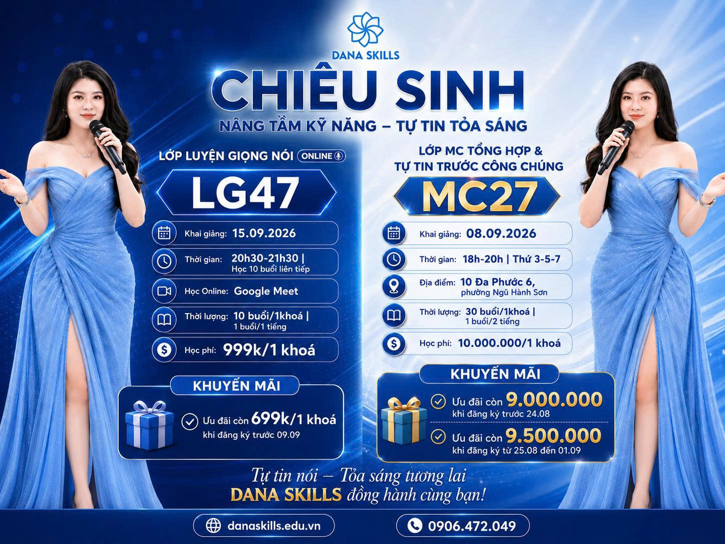 LỊCH TUYỂN SINH THÁNG 09/2026 TẠI DANA SKILLS - LUYỆN GIỌNG ONLINE , MC TỔNG HỢP (MC27)